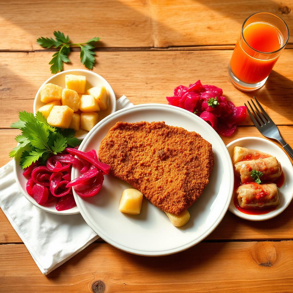Domowy obiad z VitaBufet: kotlet, ziemniaki, surówki, gołąbki i świeżo wyciskany sok